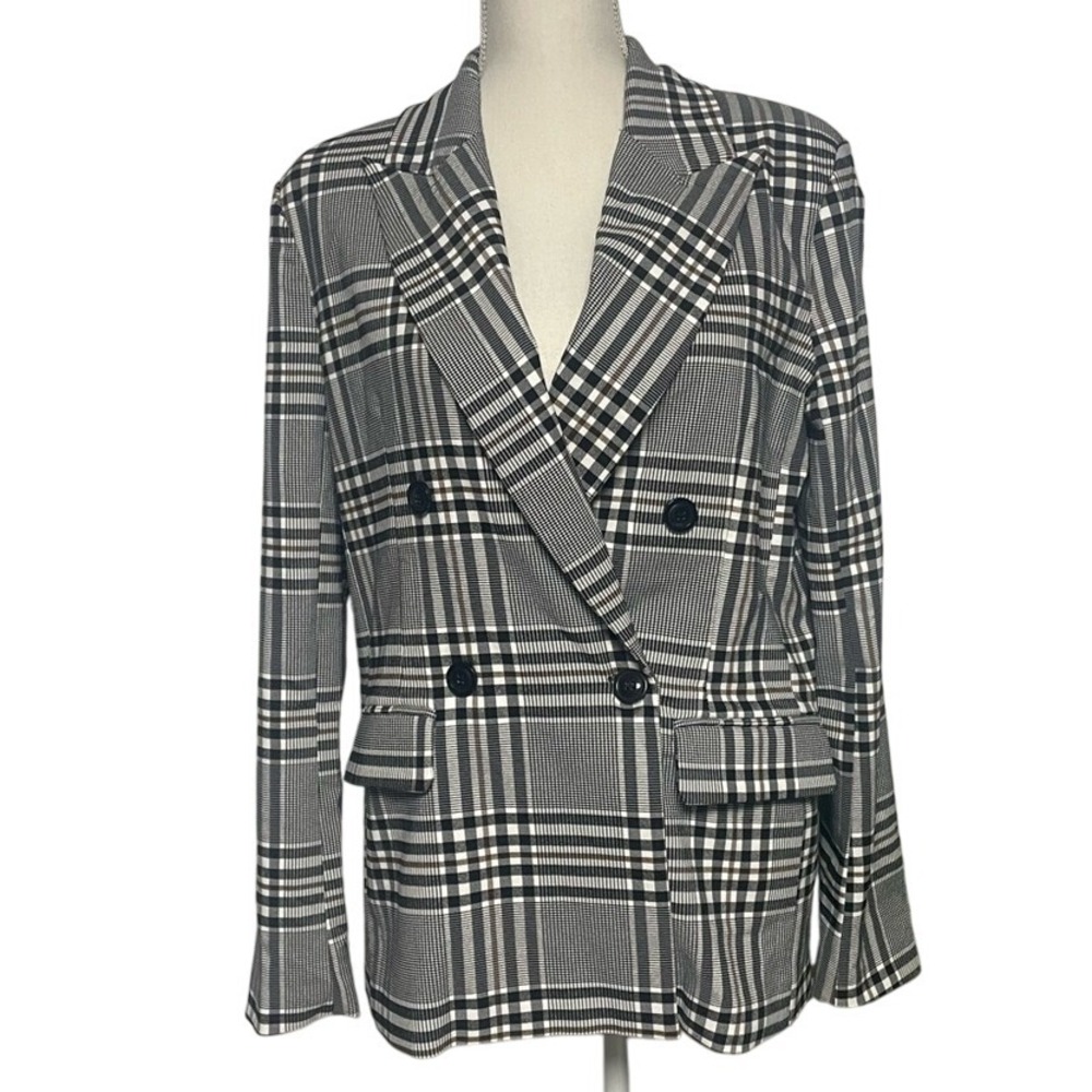 Forever 21 Black Brown Plaid Lined Blazer Jacket Women's Small
